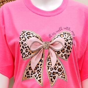 Pink Leopard Bow T-Shirt and Black Shorts Set It Is Will With My Soul